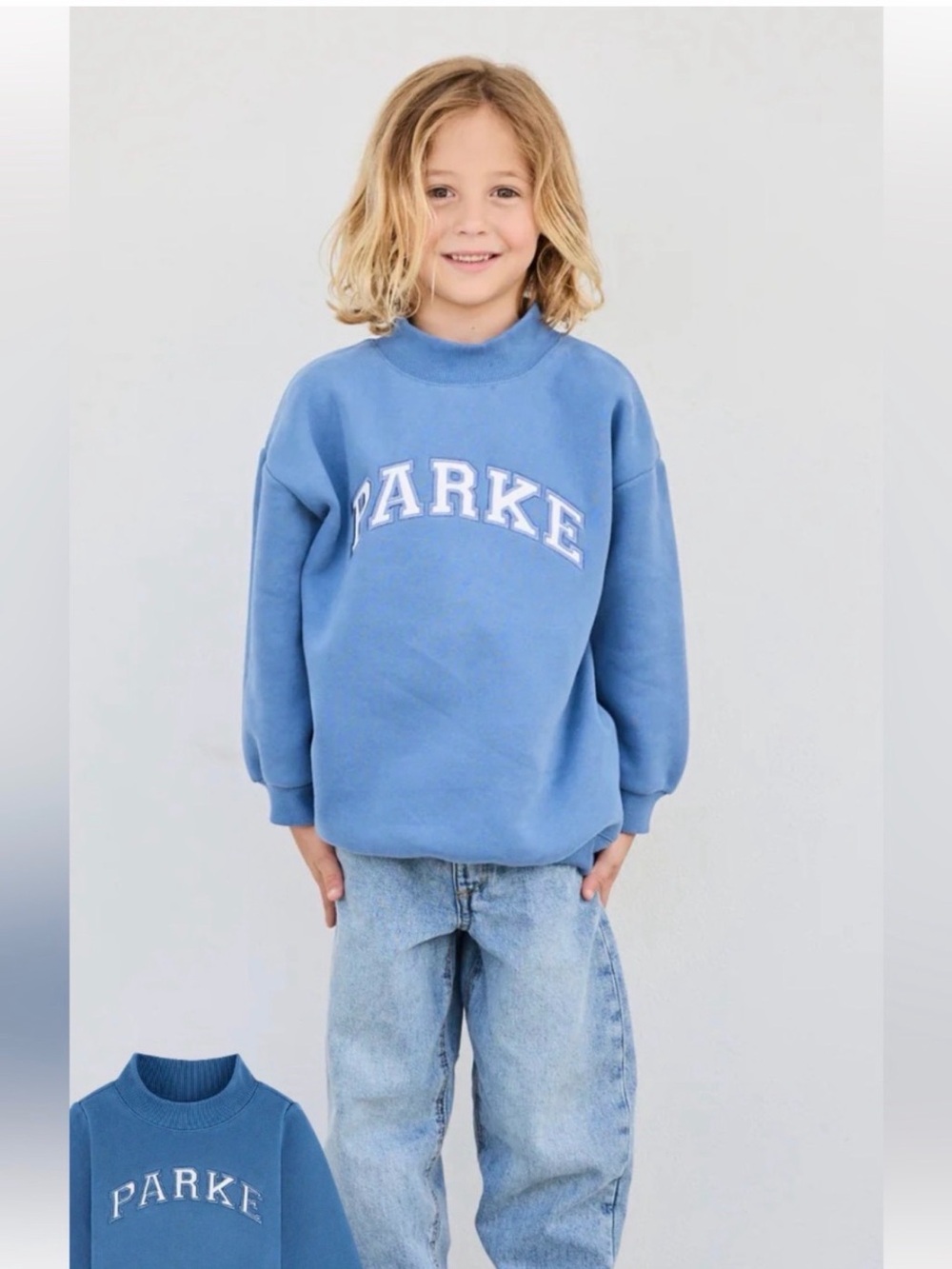 Parke Kids Varsity Mockneck Sweatshirt Washed Indigo
